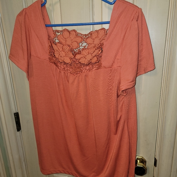 L.A. Blues Tops - Womens Plus sz 18/20 orange floral lace Shirt LA Blues Deluxe